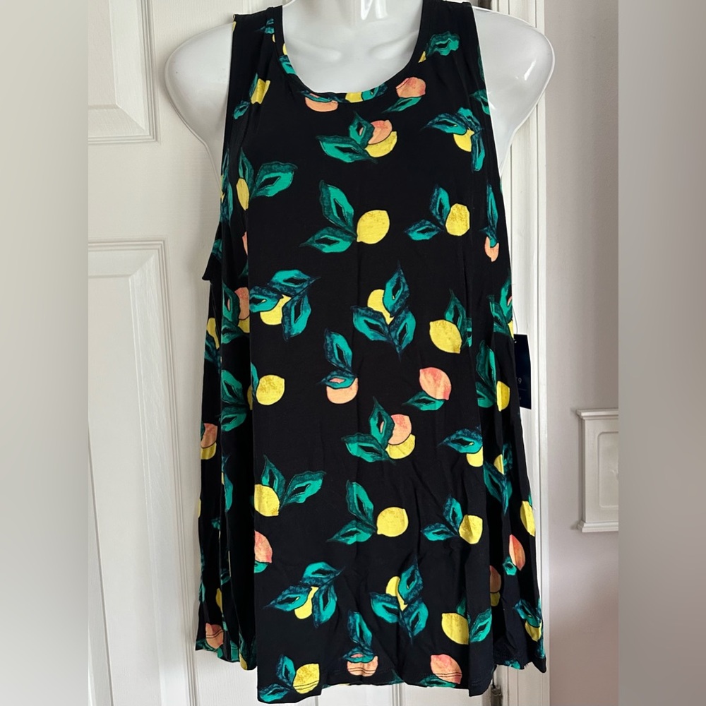 Black Sleeveless Top with Fruit Print